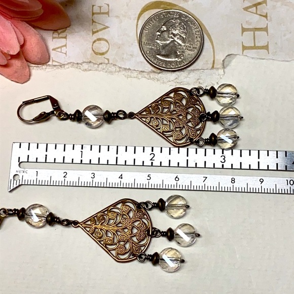 NWOT Chandelier earrings long sparkling filigree - Picture 5 of 9